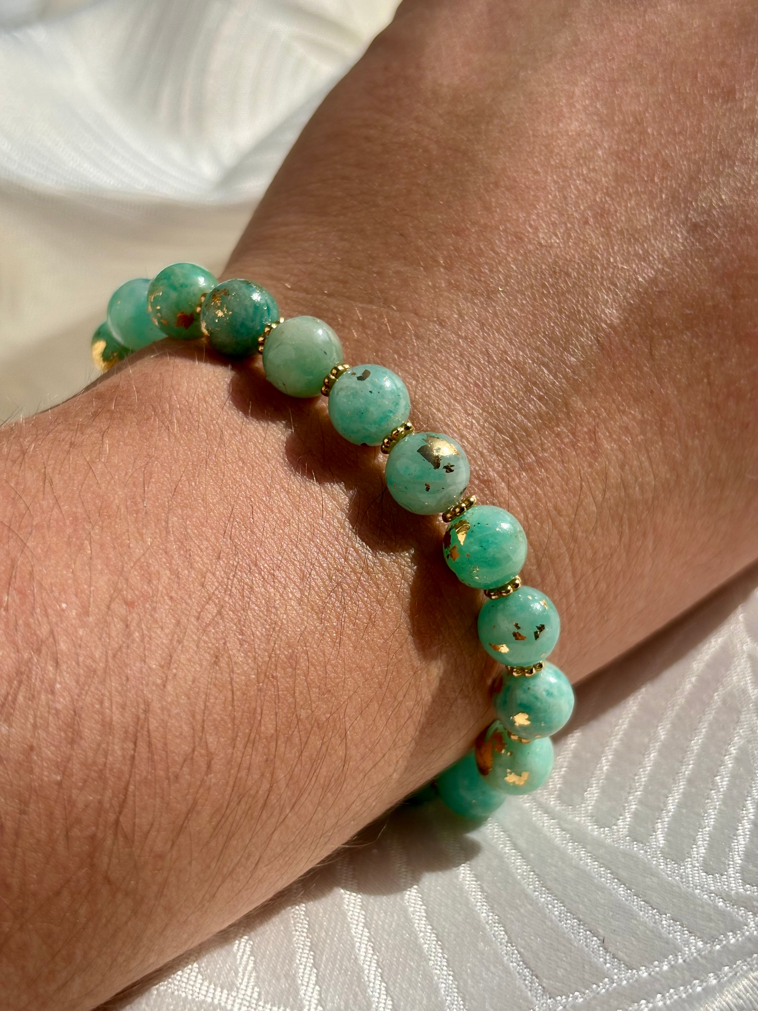 Bracelet en amazonite et or 24 carats