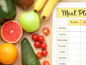 fresh fruits and vegetables with a meal planning template
