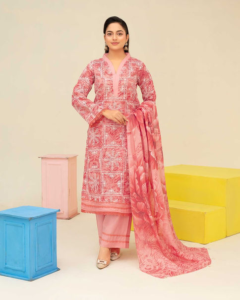 Pink Printed Embroidered Kurta Set