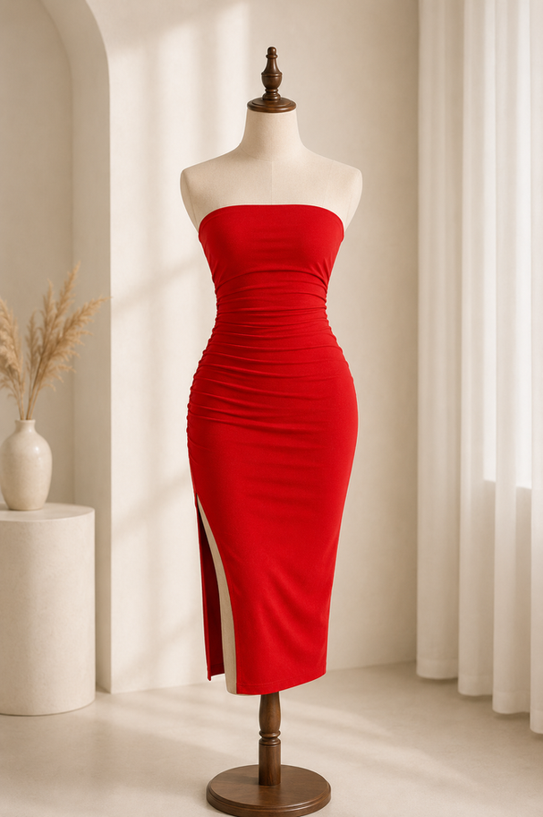 Scarlet Ruched Bodycon Midi Dress
