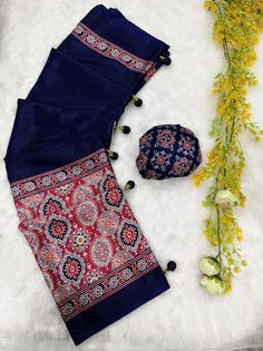 Ajrakh Gajji Crepe Silk Saree