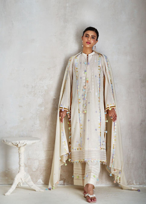 Ivory Pastel Embroidered Kurta Set