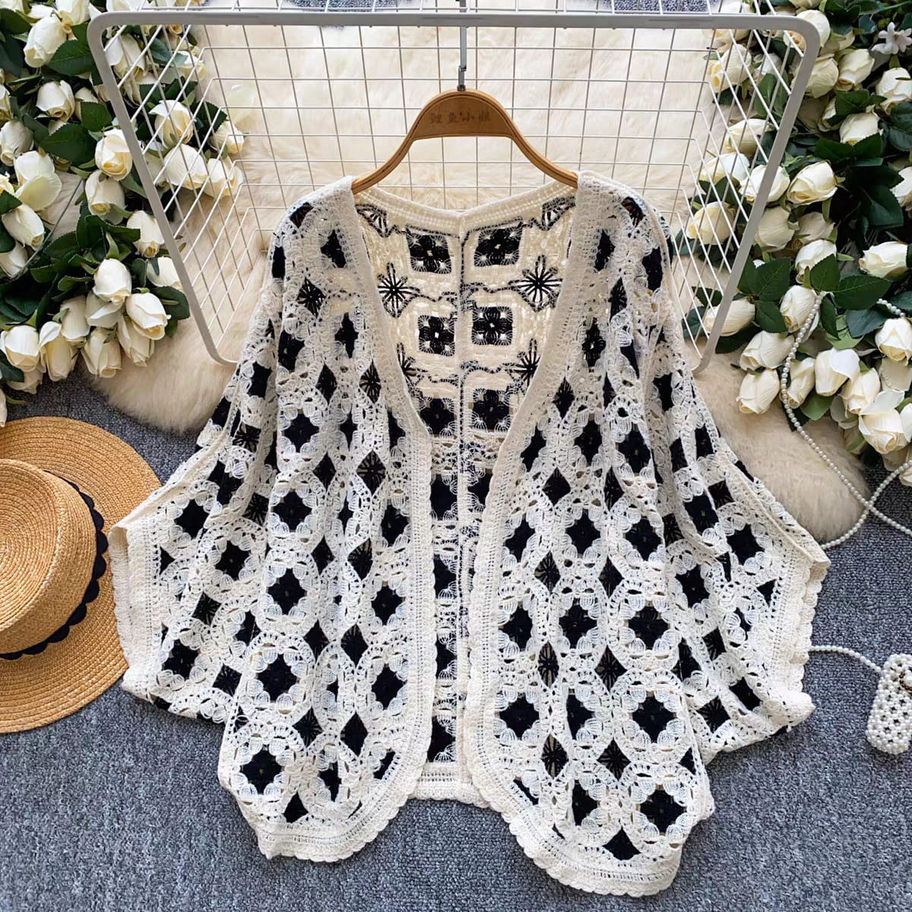 Midnight Bloom Crochet Cardigan