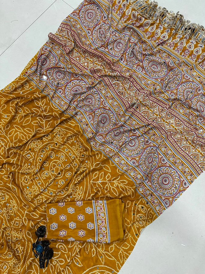 Ajrakh Satin Viscose Silk Saree
