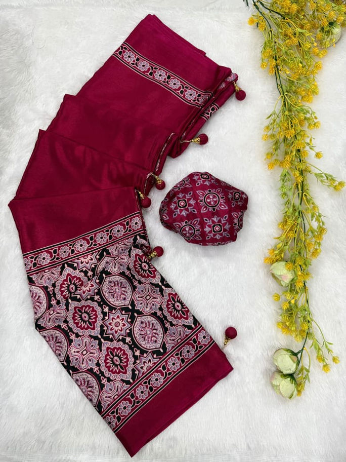 Ajrakh Gajji Crepe Silk Saree