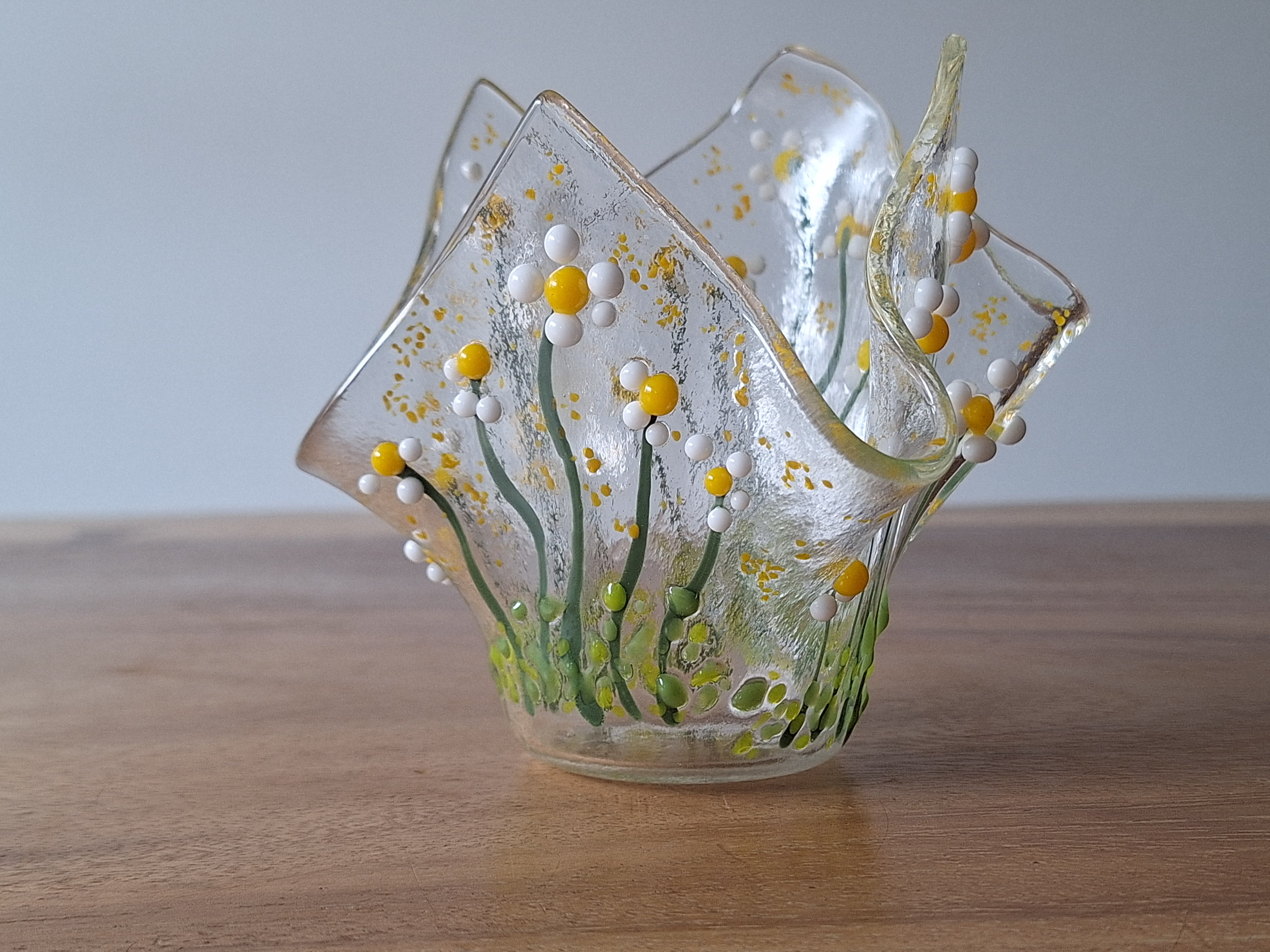 Fused Glass Daisy Tea Light Holder