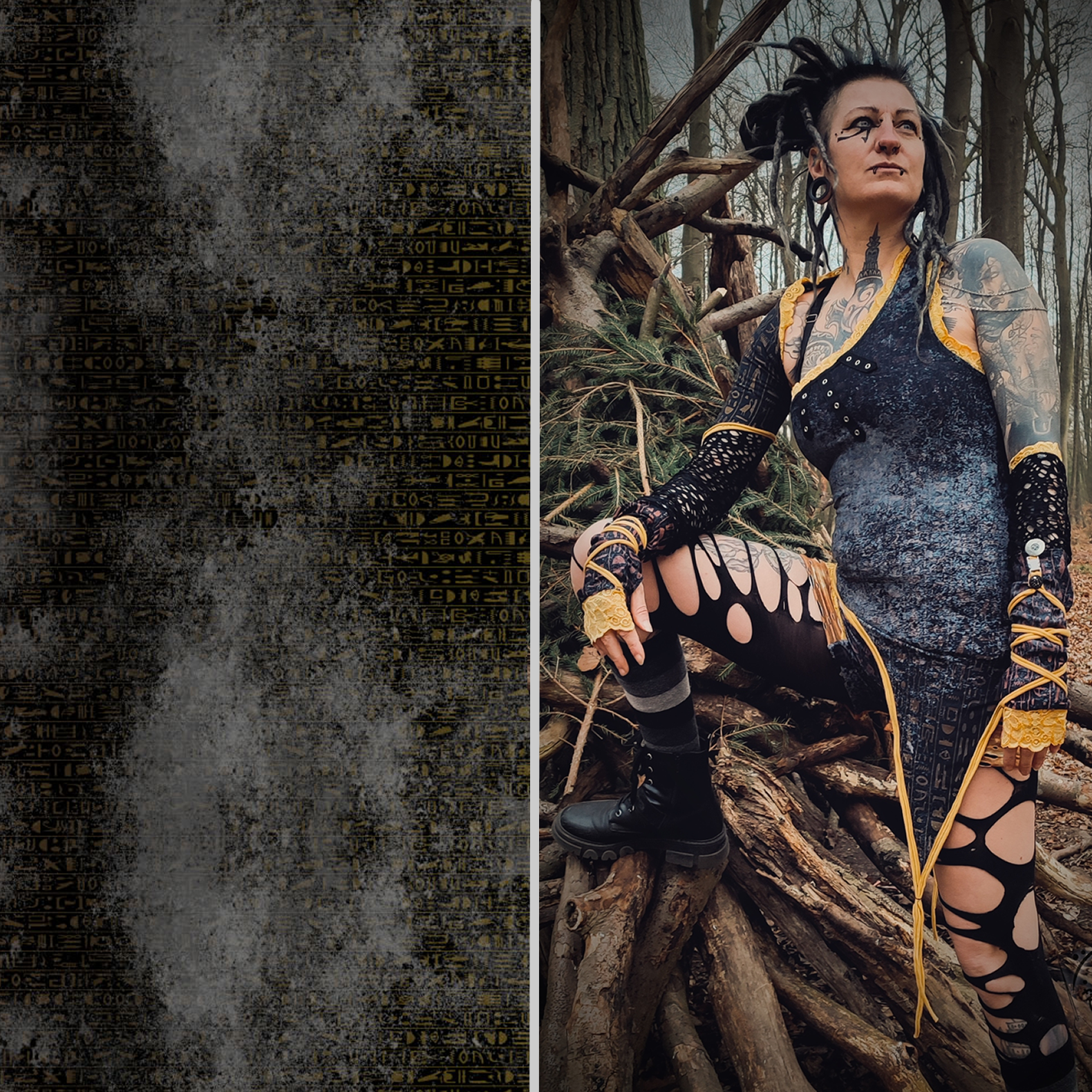 Jersey "Horus - God of Light" Hieroglyphen Reststück 130 cm