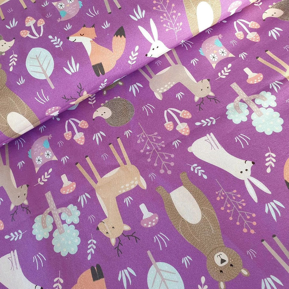 Baumwollstoff "Waldtiere" Lila