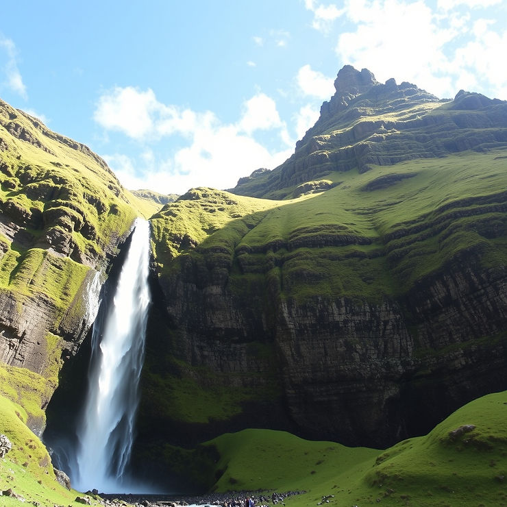 waterfall cascading down mountain face
