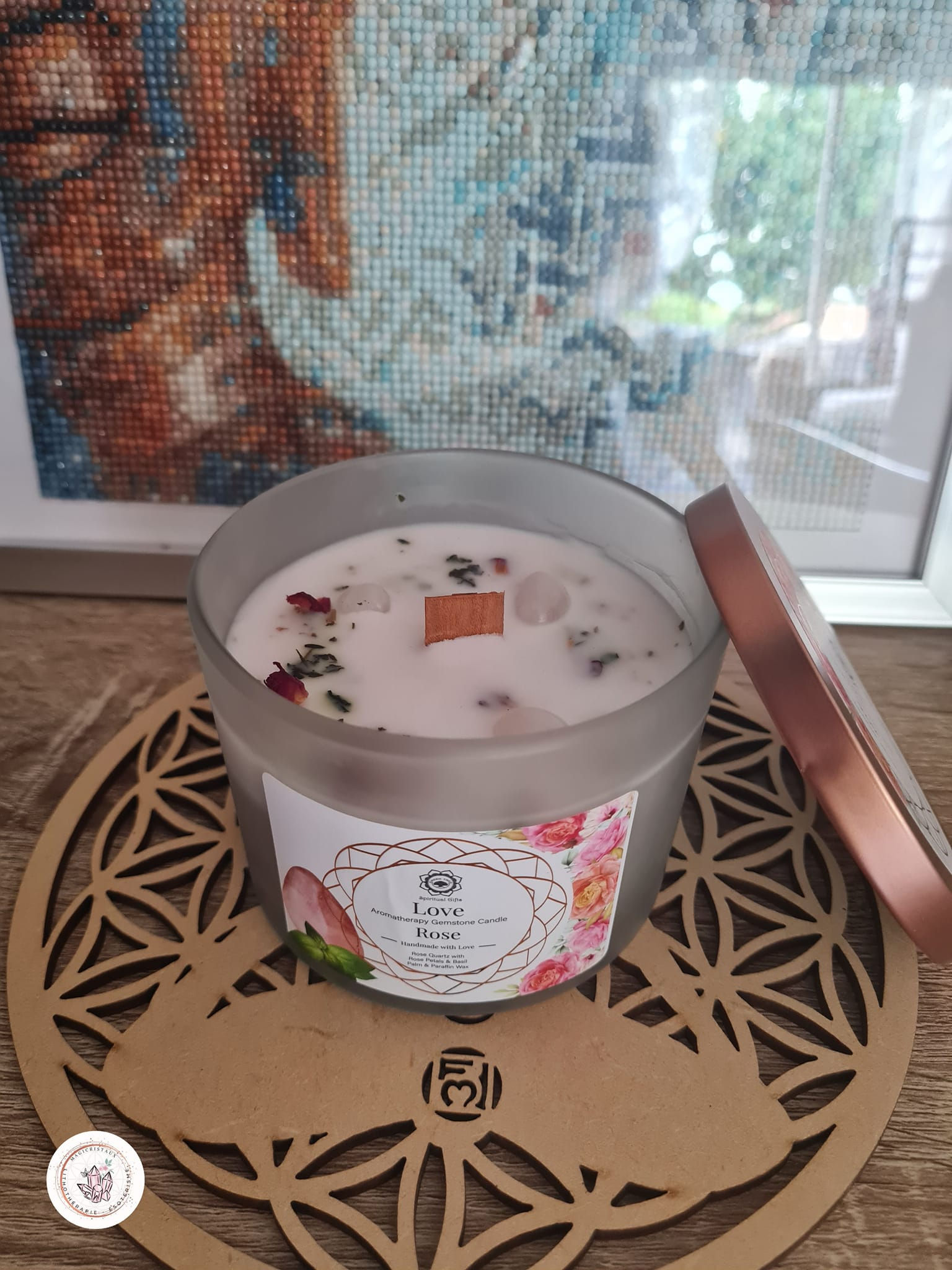 Bougie "Amour" Quartz rose/Rose