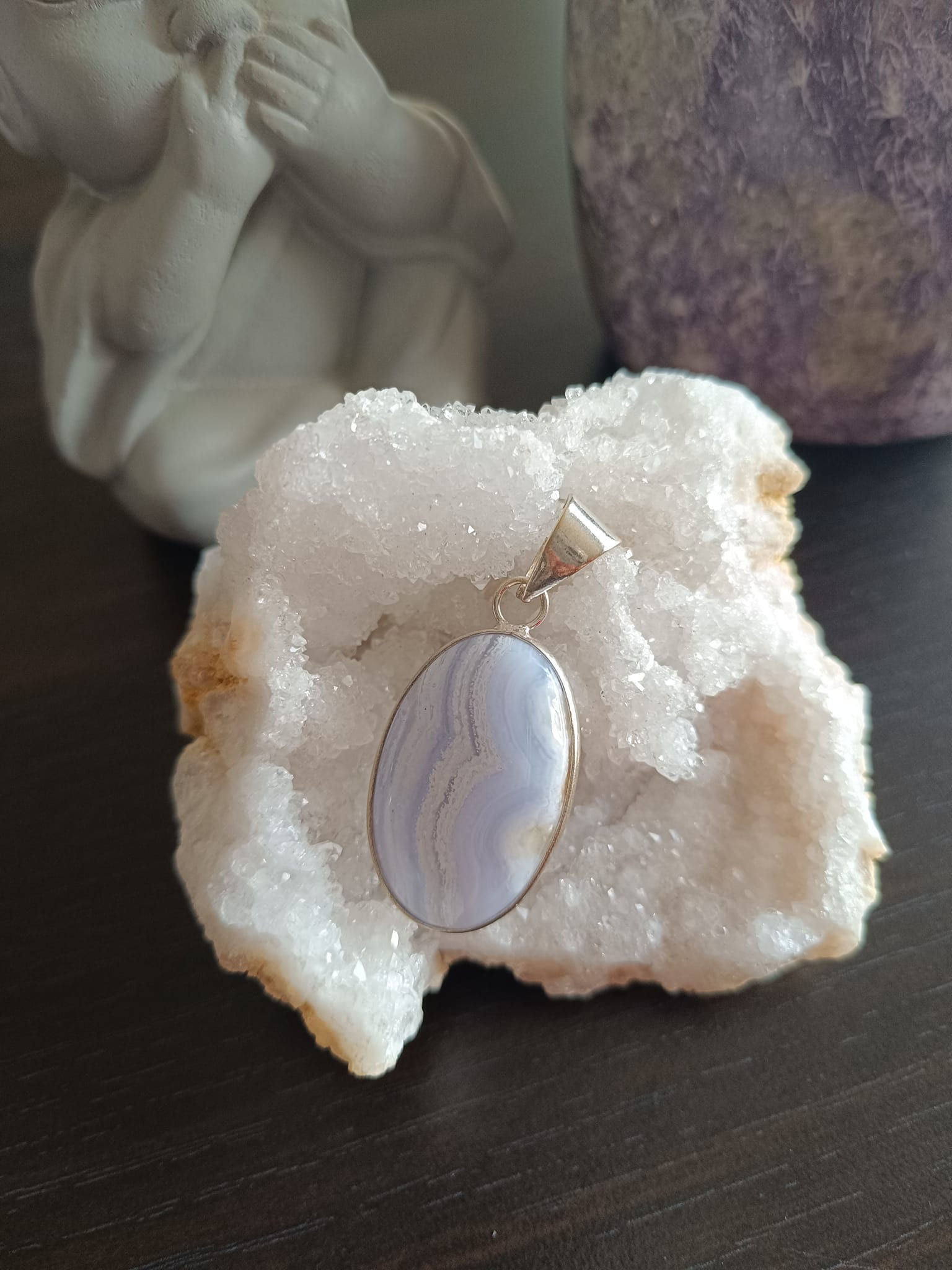 Pendentif en Calcédoine bleue