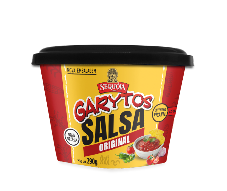 Embalagem de Garytos Salsa Original, molho pronto feito com ingredientes de qualidade, ideal para mergulhar e se deliciar.