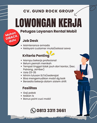 Lowongan Kerja di Jember bidang Penyewaan mobil Gund Rock Travelling
