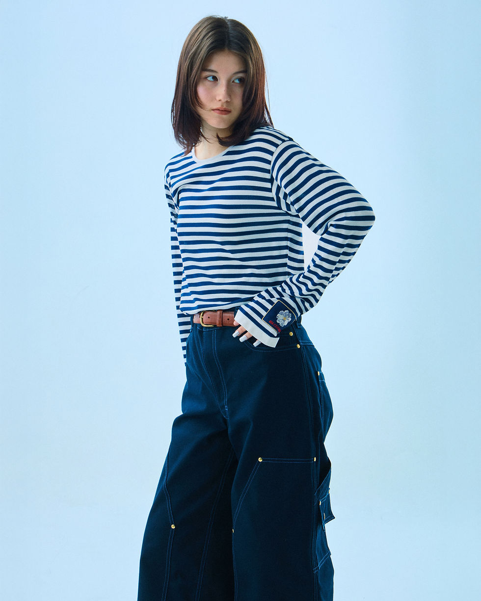 サムネイル： LONG SLEEVE BOARDER KNIT (WHITE)