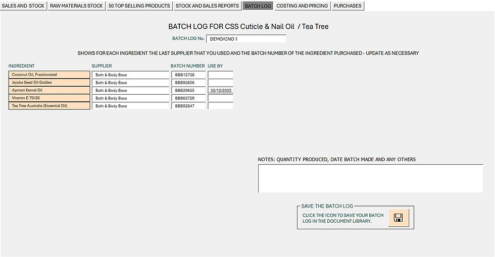 CREATE A PRODUCTION BATCH LOG
