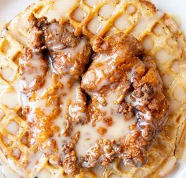 Chicken & Waffles - Fried Chicken & Maple Cream Sauce on a Waffle