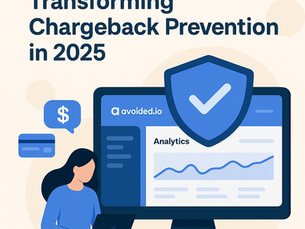 A modern 2D digital illustration showing a merchant using a web-based dashboard labeled "avoided.io" on a large screen. The screen displays real-time chargeback alerts with icons for Verifi and Ethoca, symbolizing dispute interception. Surrounding elements include charts, analytics graphs, and visual indicators of reduced disputes. The setting is clean, tech-forward, and optimized for SaaS or high-risk e-commerce contexts, illustrating automation and ease of use without coding.