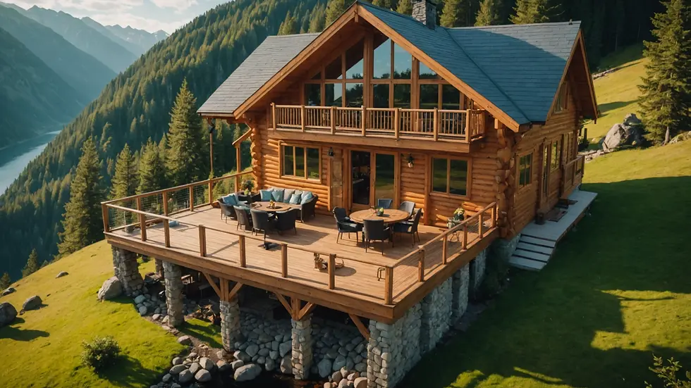High angle view of a luxurious cabin with a scenic view
