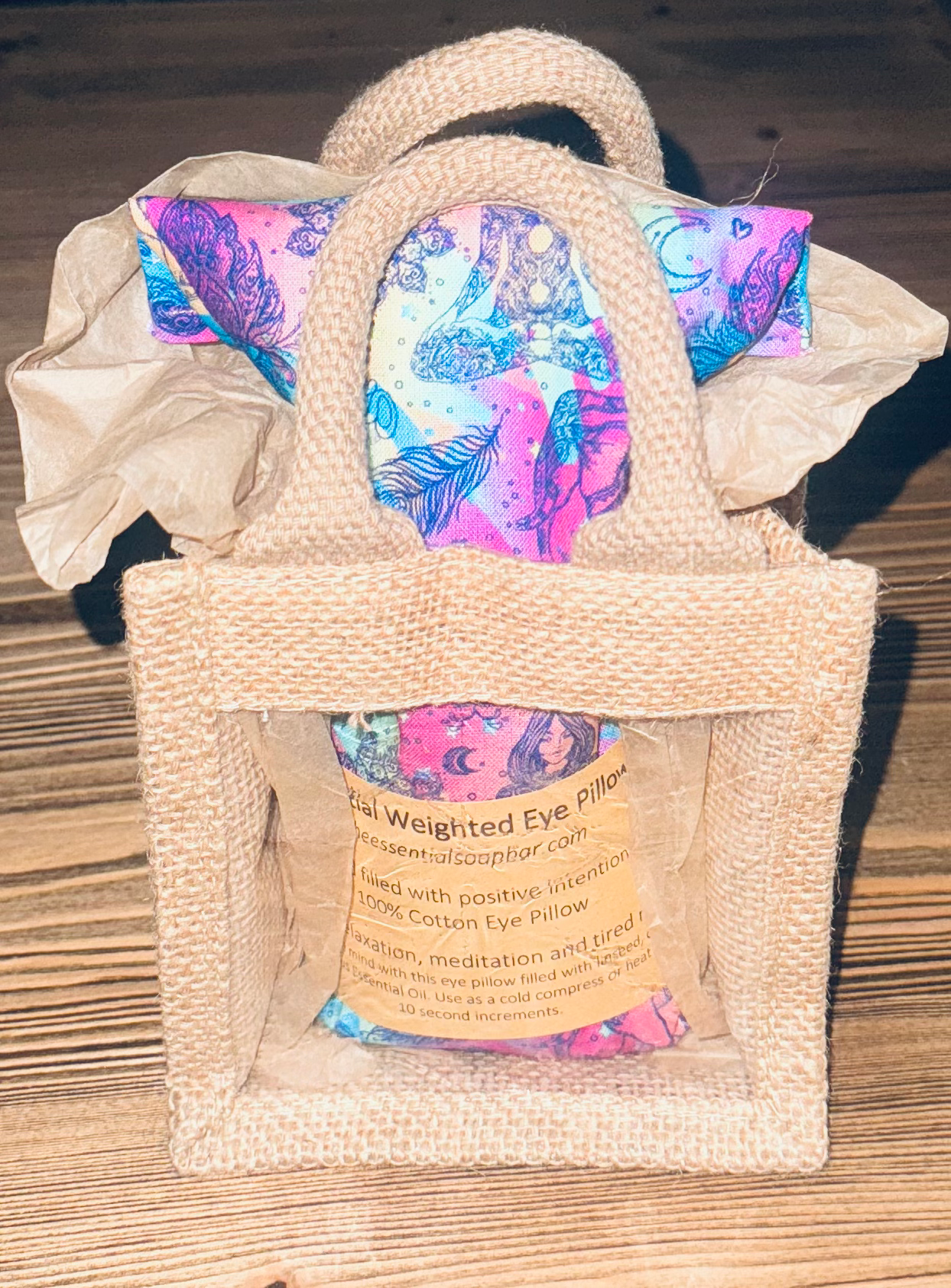 Essential Weighted Lavender and Eucalyptus Eye Pillow in a Jute Bag