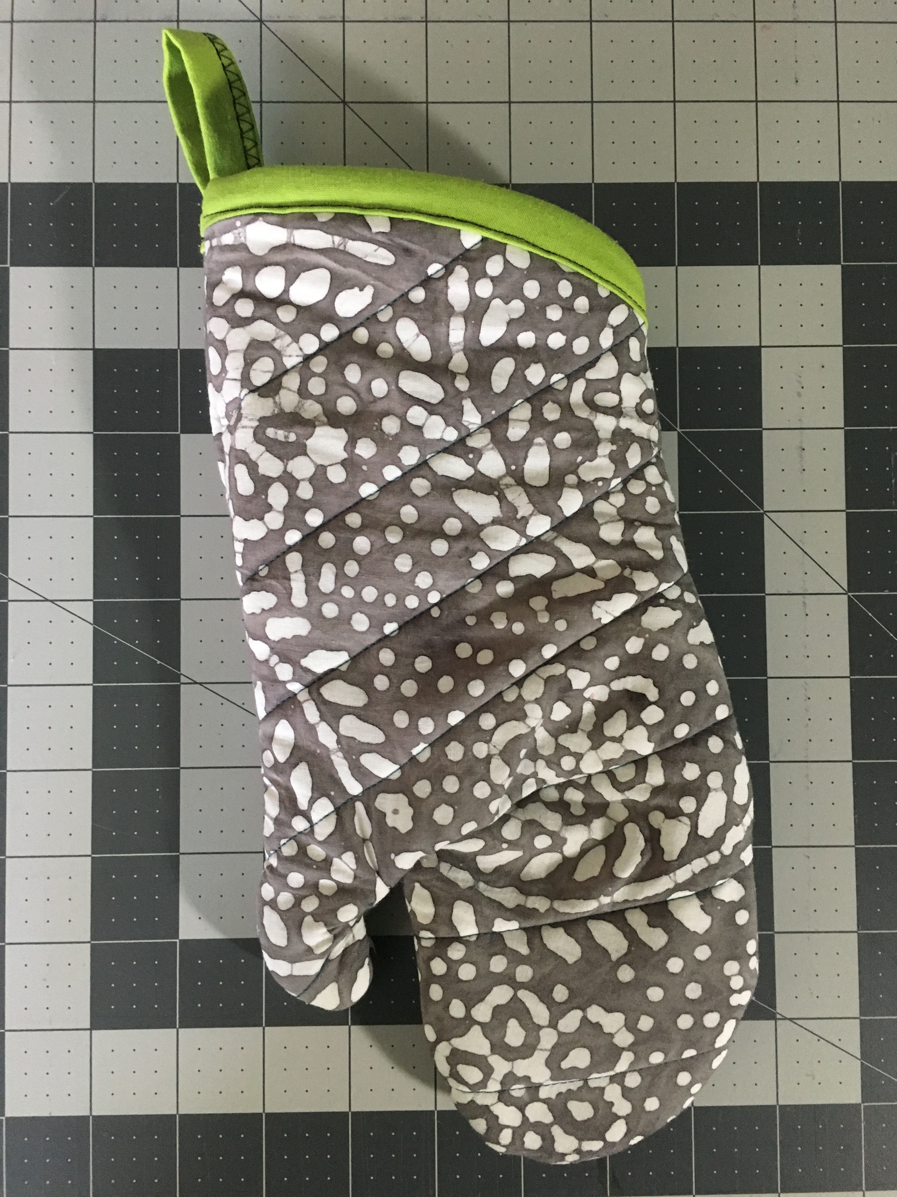 Gray Batik- lime green Oven Mitt