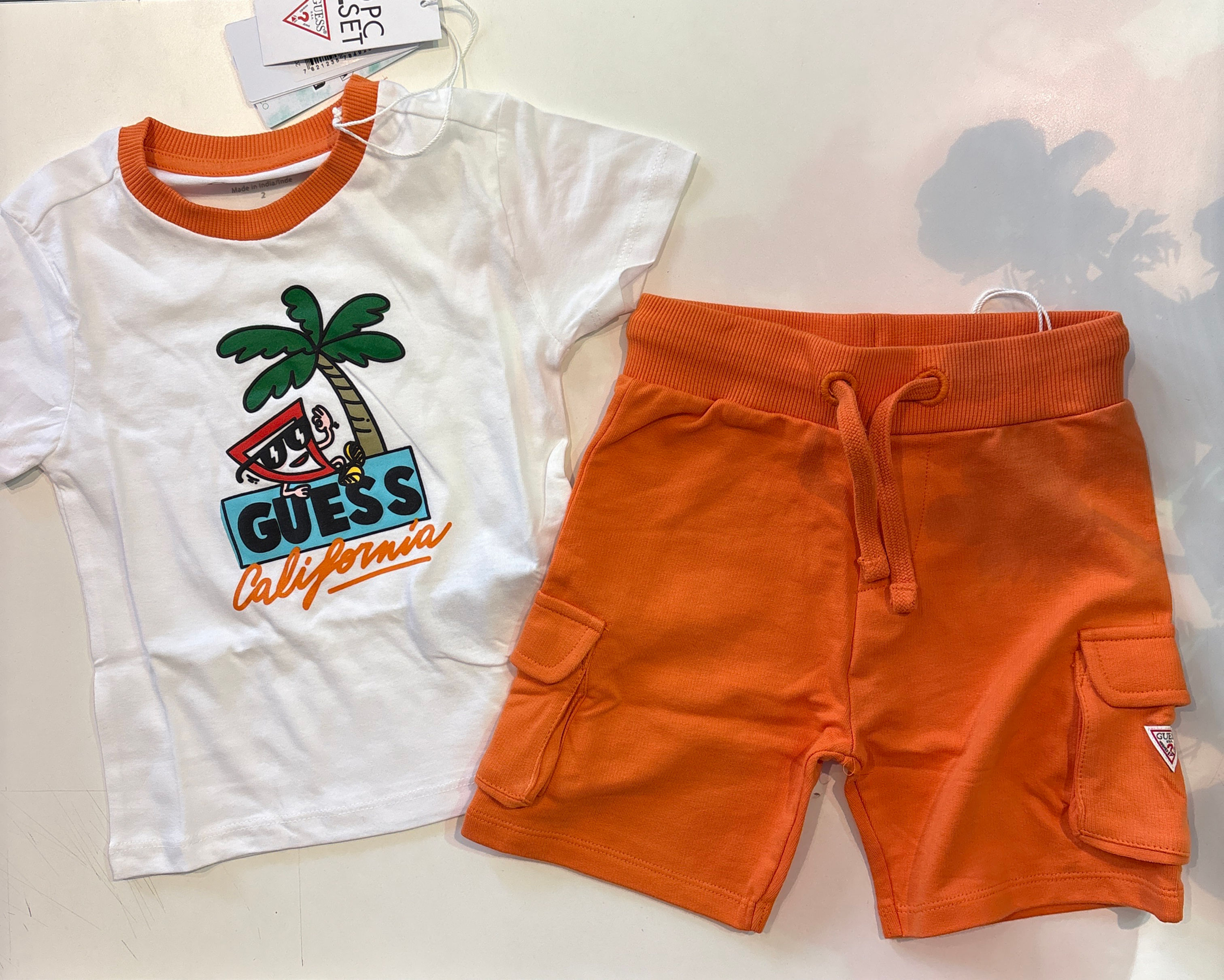 SET T-SHIRT BERMUDA ARANCIO BABY GUESS