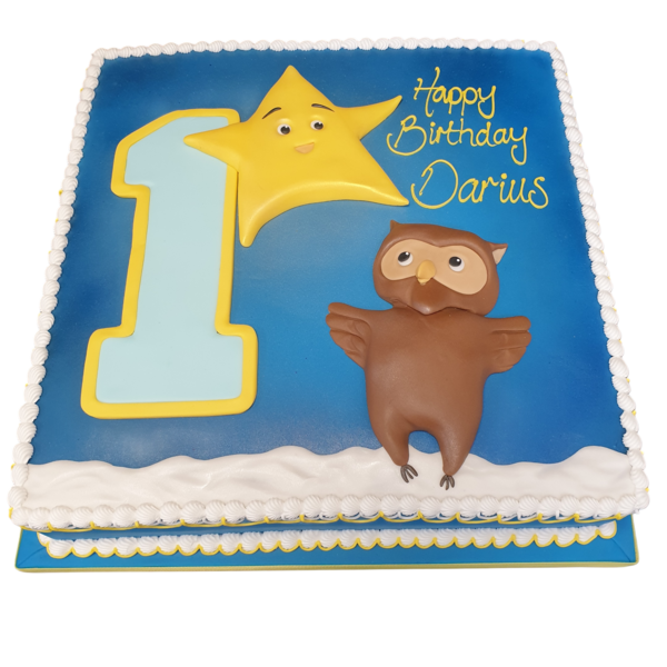 Gorgeous two-tier cake decorated with golden stars and delicate details, perfect for a celebration or special occasion in UK.
