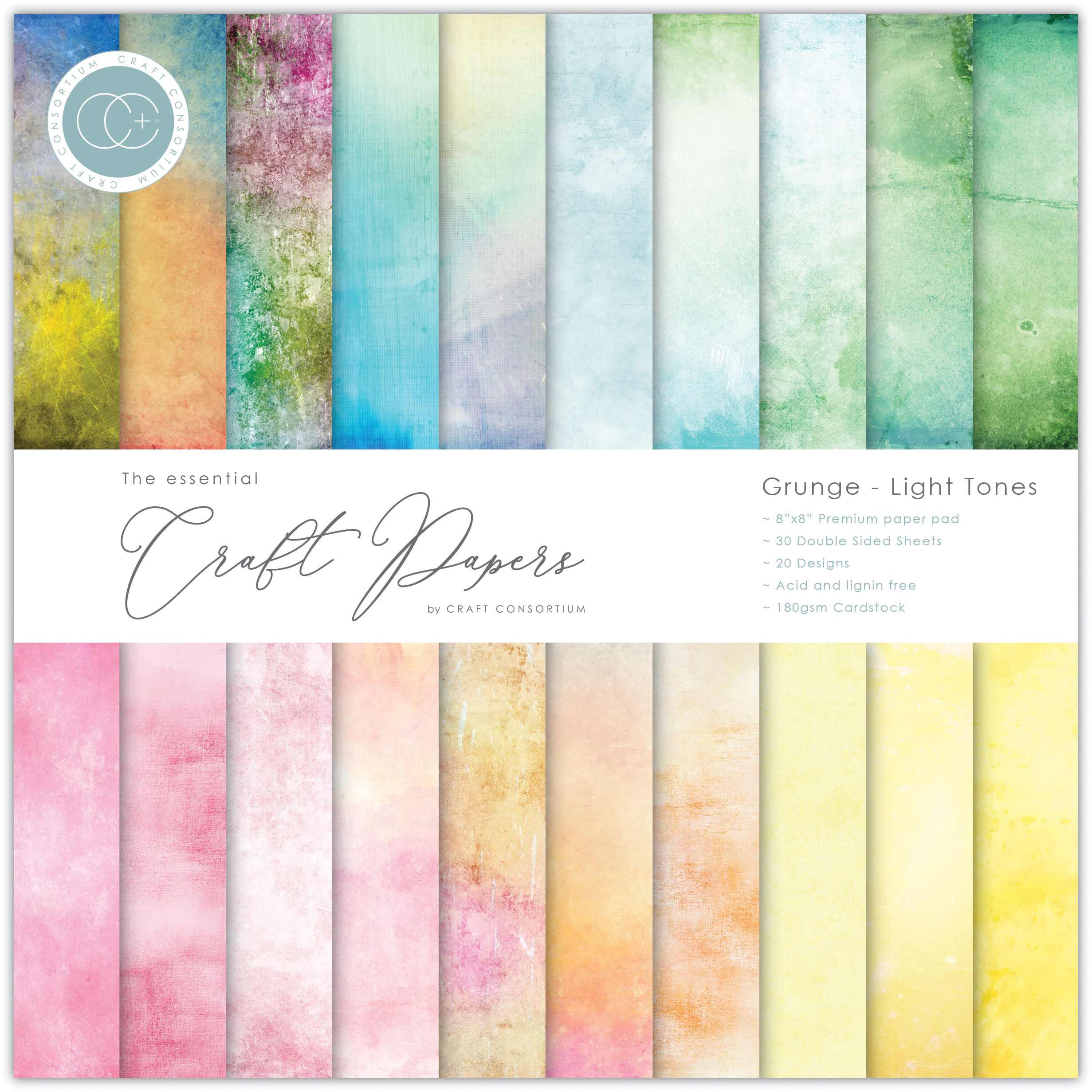 The Essential Craft Papers - 8x8 - Grunge - Light Tones