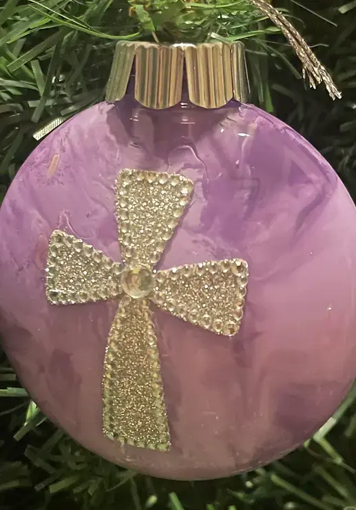 Painted Cross  purple swirl painted  diamond gem