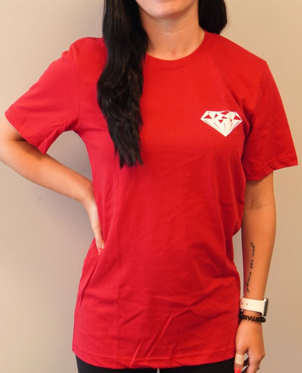 Red Short Sleeve T-Shirt -- White Diamond