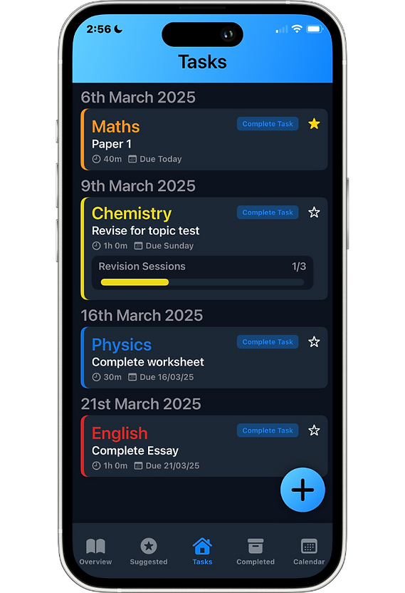 screenshot of app showing list of tasks