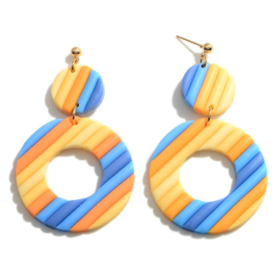"Yellow/Blue" Clay Polymer Circular Drop Earrings