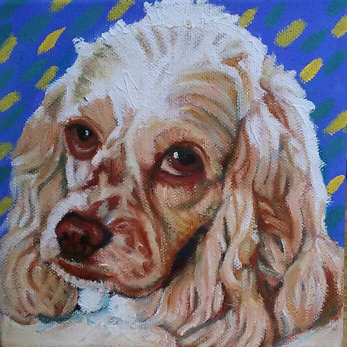 Custom pet portrait hand-painted in oil on canvas. Dolly. the Cocker Spaniel.