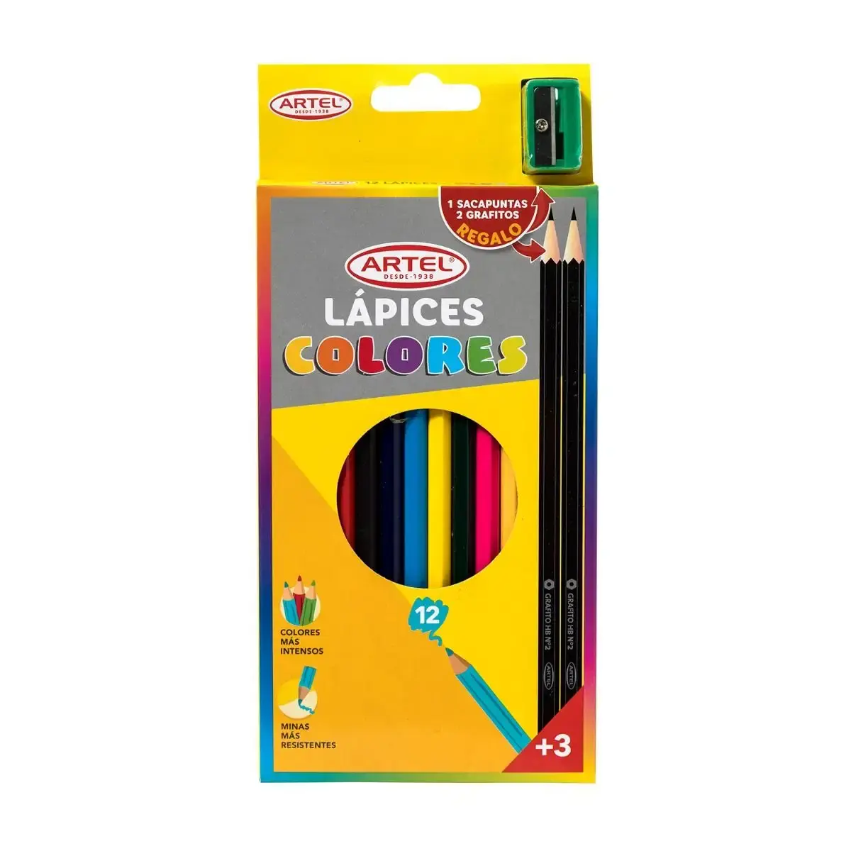 Set 12 Lápices Colores + 2 Grafitos + Sacapunta