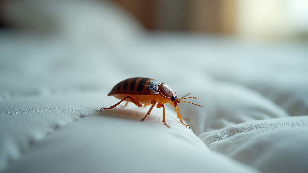 Close-up view of a bed bug on a mattress fabric