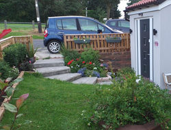 Front steps and beds