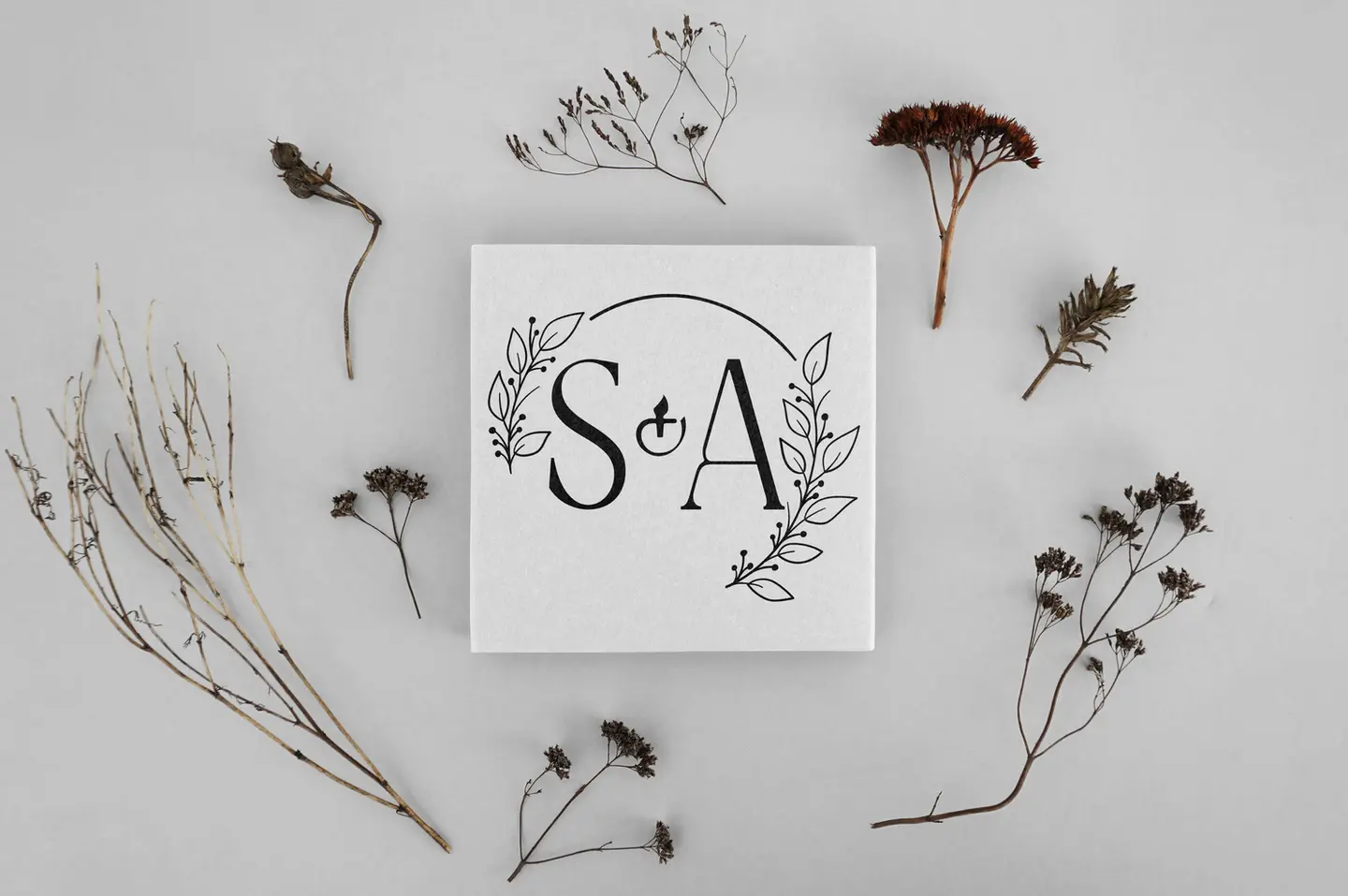 an image of a branded box for a company called S&A with dried botanicals around it