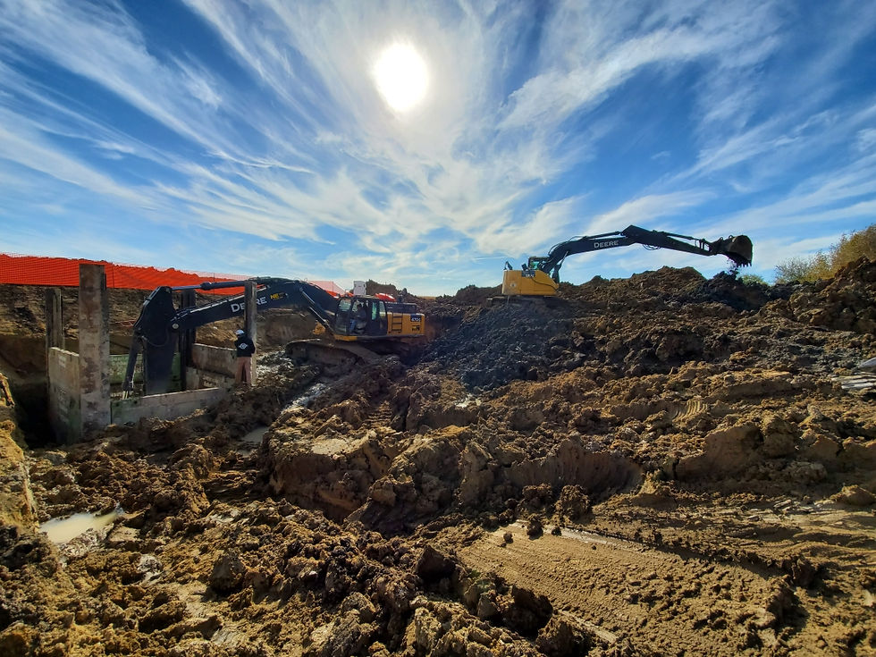 Two excavators digging dirt at a construction site