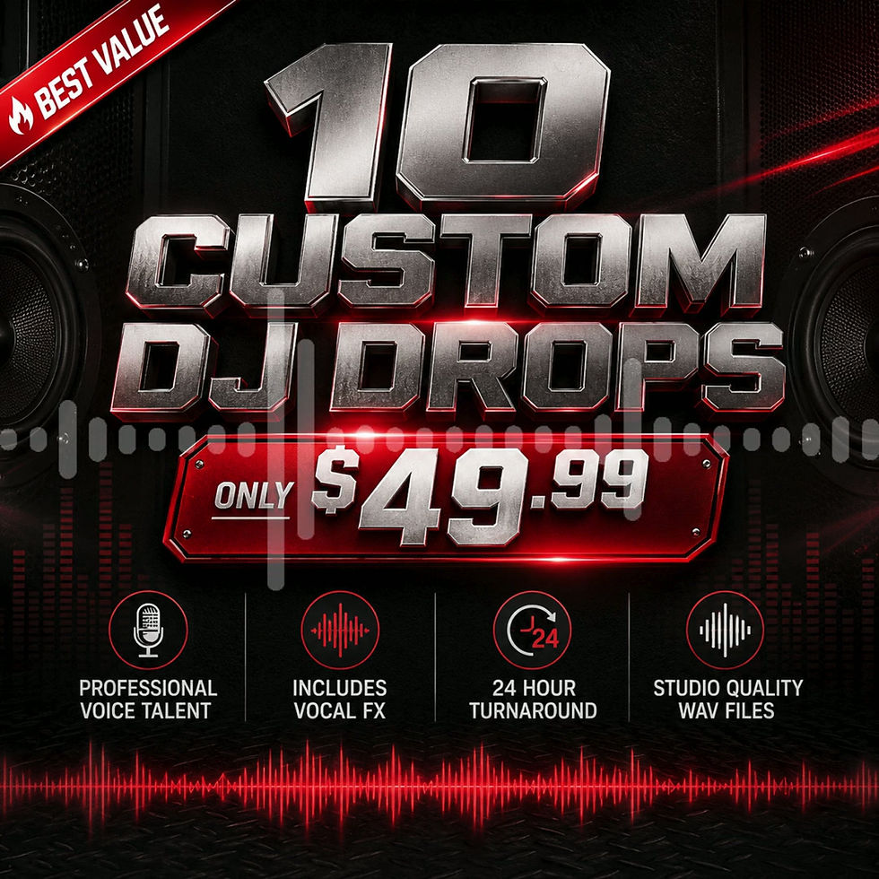10 Custom DJ Drops with Vocal FX for $49.99 limited time offer video from Hot DJ Drops