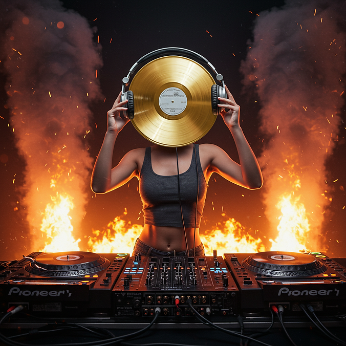 Hot DJ Drops Female DJ, Playing tunes on a mixer.