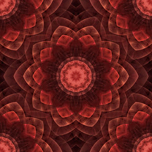 A fractal design of a floral mandala, with layers of petals in earthy, wooden tones of glowing brown and russet red.