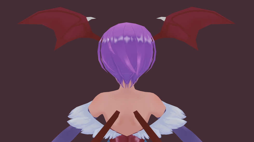 3D Character Model fan-art of Lilith Aensland from Capcom's Darkstalker Series by Tahldon.
Lilith's close up portrait facing away from the viewer.