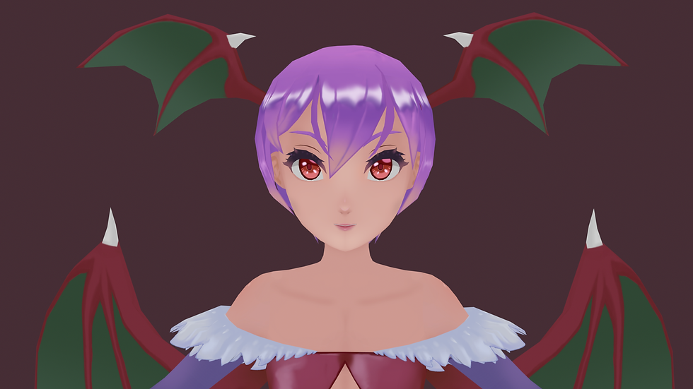3D Character model of Lilith Aensland from Darkstalkers by Tahldon.
Portrait of the character showcasing the alpha textures on the shoulder feathers.