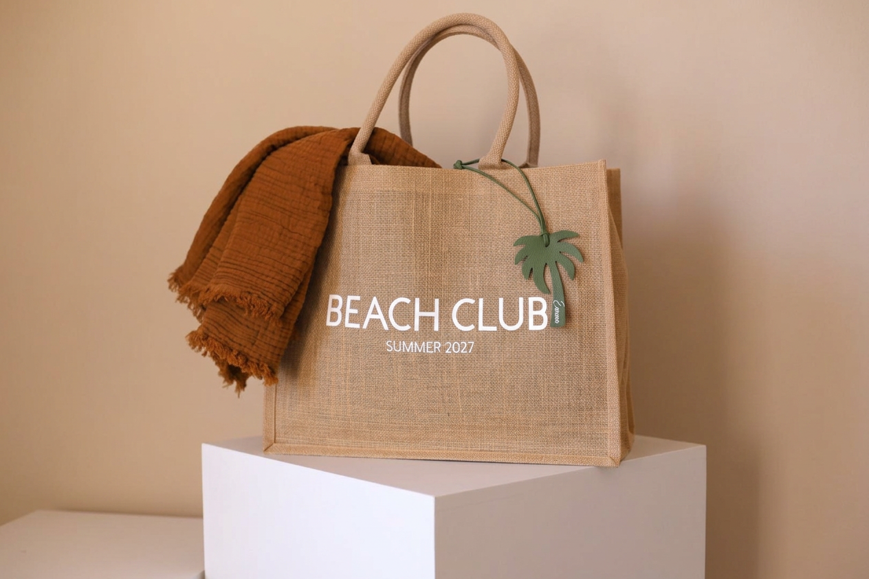 Personalisierte Strandtasche aus Jute | Wunschtext | Beach Bag