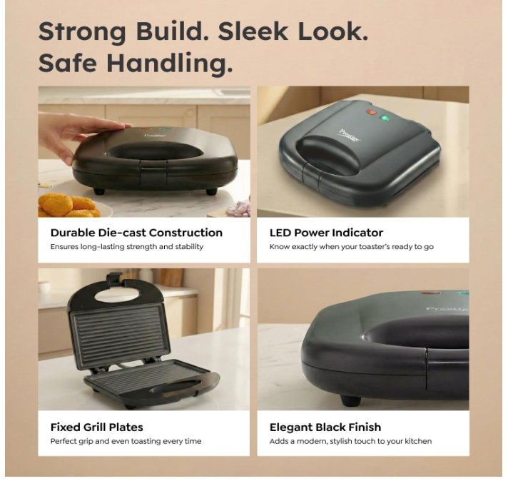 Thumbnail: Prestige PGMFB Grill Sandwich Toaster with Fixed Grill Plates 800 Watt