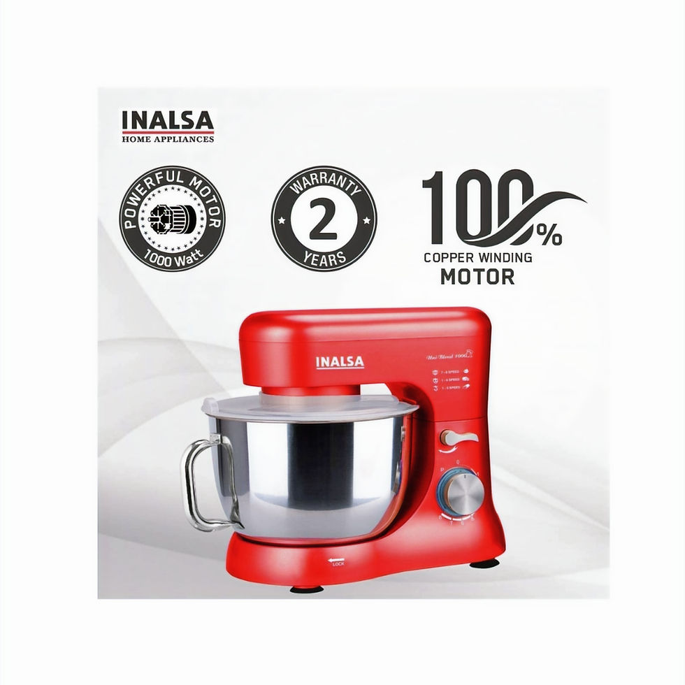 Thumbnail: Inalsa Stand Mixer Uni Blend 1000-1000W | 100% Pure Copper Motor| 5L SS Bowl