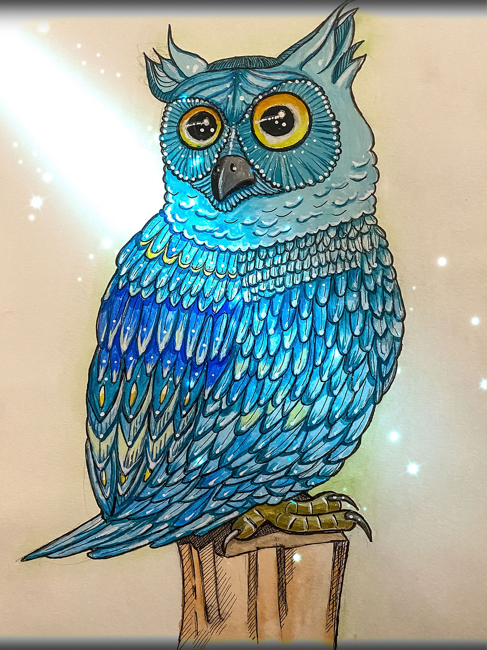 Barn Owl, gouache and ink