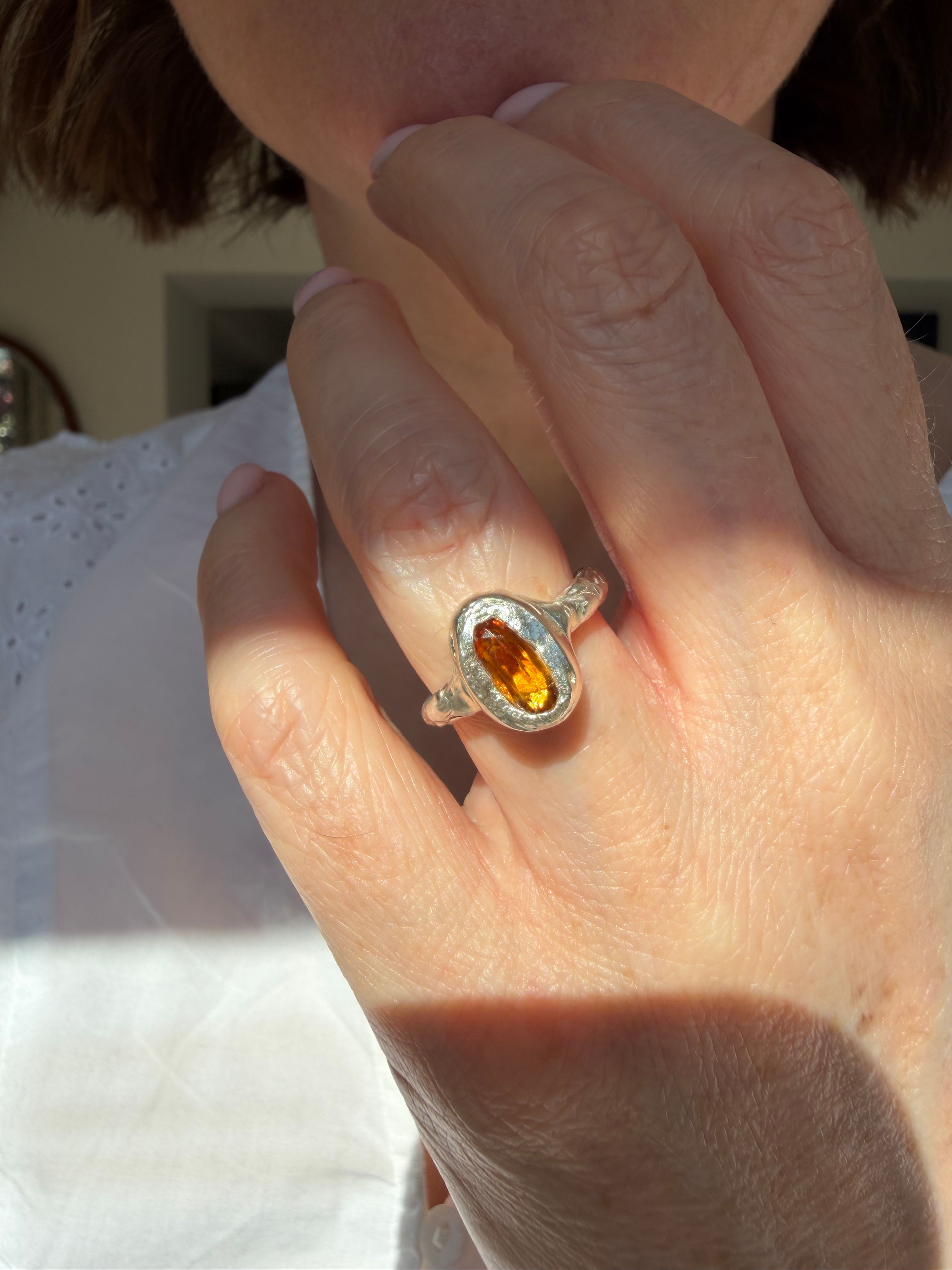 Sterling Silver Amber Organic Ring