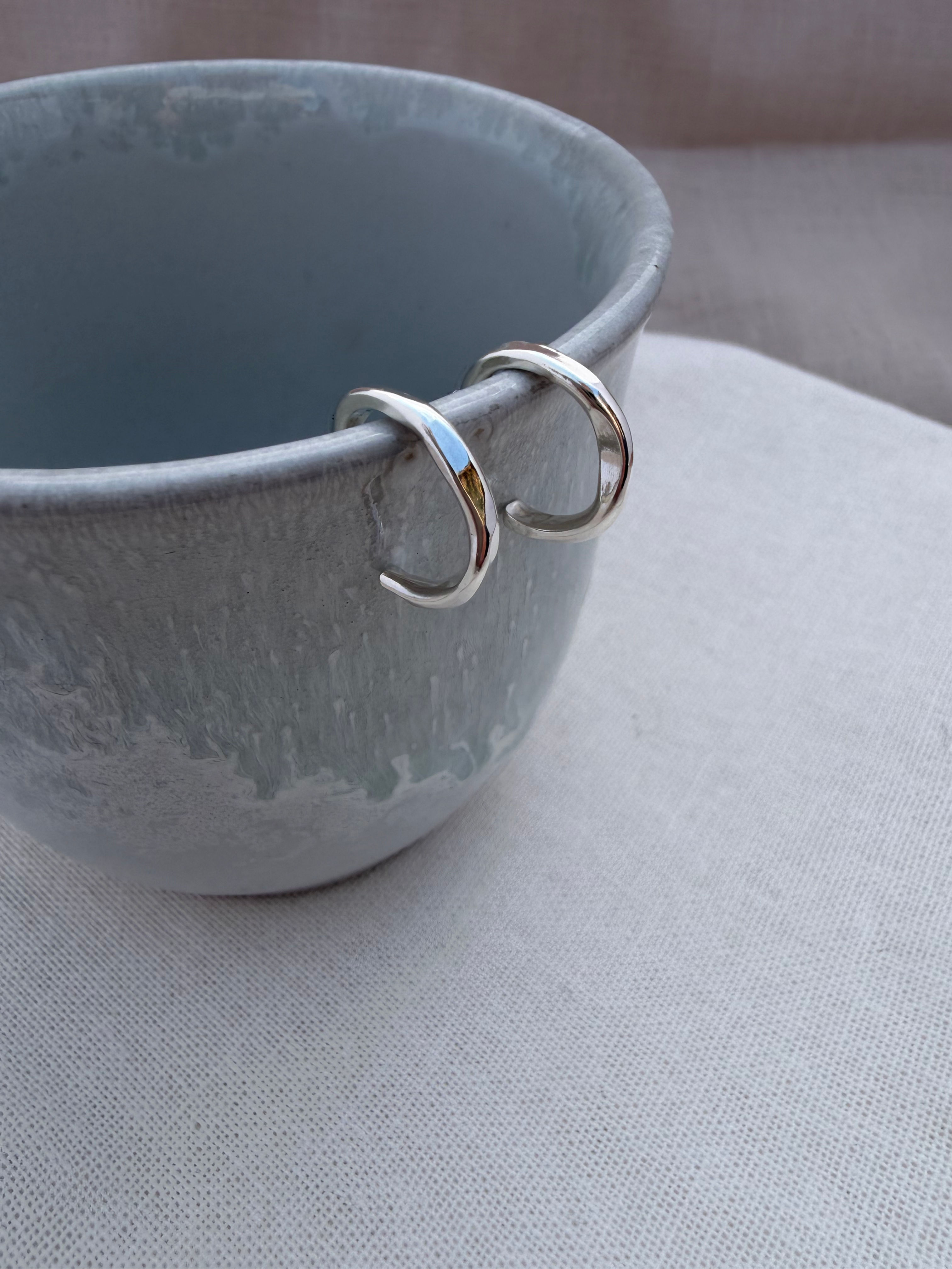 Small Ding Handmade Sterling Silver Hoops