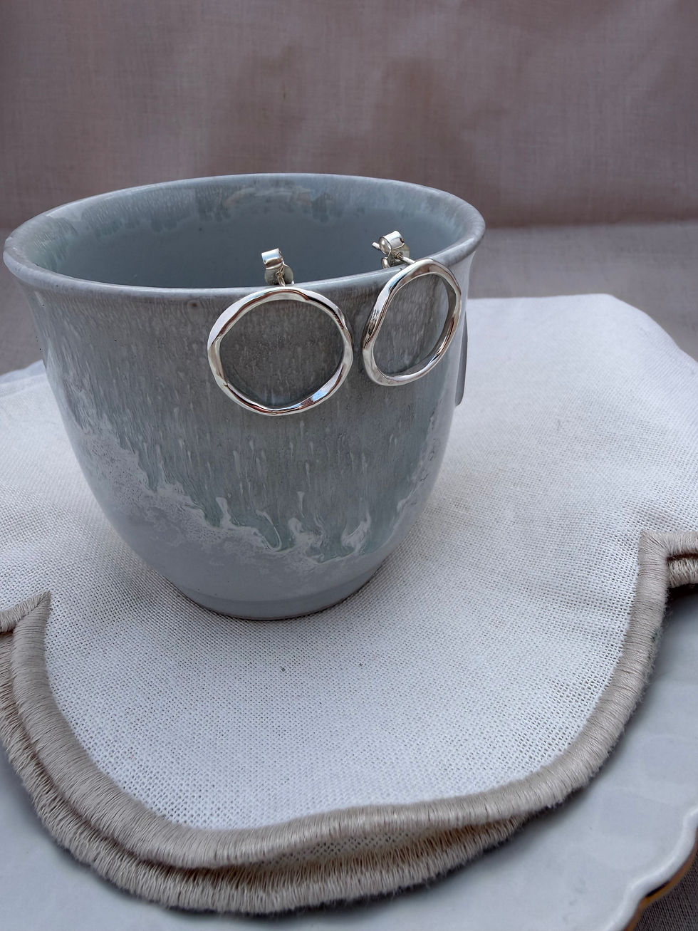 Thumbnail: Flat Ding Handmade Sterling Silver Hoops