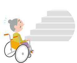 階段に困る車いす利用者イラスト